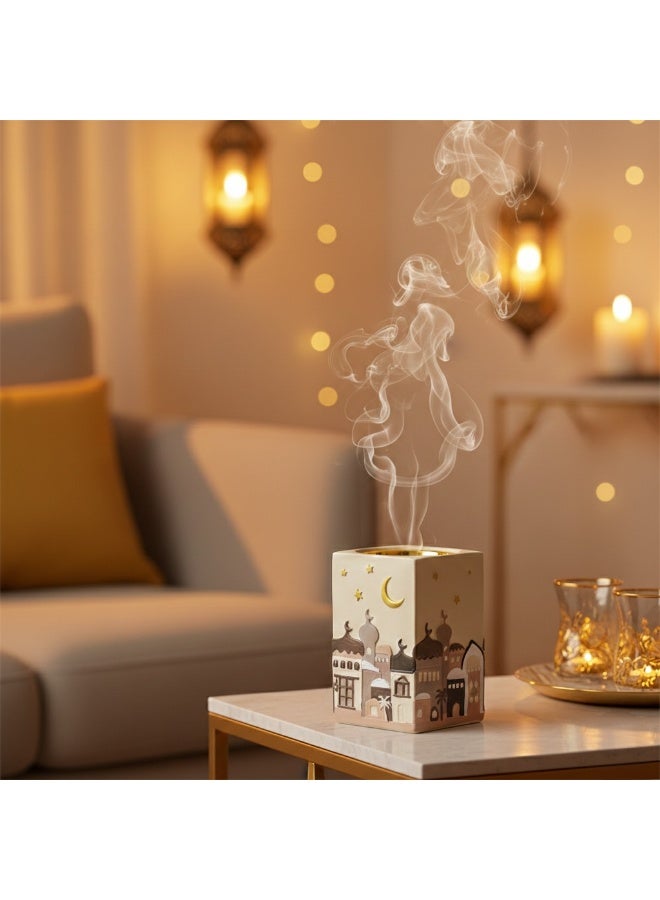 Luxury Hand-Painted Incense Burner – Ramadan Decorative Mabkhara with Crescent Moon Design for Elegant Home & Table Décor - Image 3